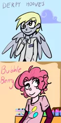 Size: 499x1000 | Tagged: artist:ladydarthorn, bubble berry, derpibooru import, derpy hooves, dopey hooves, humanized, pinkie pie, rule 63, safe, winged humanization