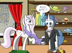 Size: 1174x871 | Tagged: safe, artist:paper-pony, derpibooru import, fancypants, fleur-de-lis, unicorn, clothes, fancyfleur, female, hat, high maintenance, male, scarf, shipping, shop, snow, snowfall, straight