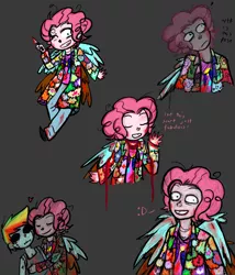 Size: 900x1050 | Tagged: artist:ladydarthorn, blood, bubble berry, cutie mark dress, derpibooru import, fanfic:cupcakes, grimdark, humanized, pinkie pie, rainbow blitz, rainbow dash, rule 63