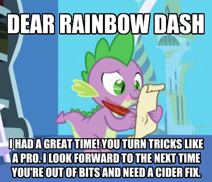 Size: 435x374 | Tagged: safe, derpibooru import, edit, edited screencap, screencap, spike, dragon, friendship is magic, caption, image macro, letter, male, meme, quill, spike's love letters, tongue out