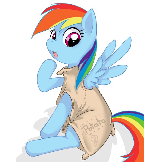 Size: 500x565 | Tagged: artist:starlightspark, clothes, derpibooru import, dress, rainbow dash, sack, safe, source needed