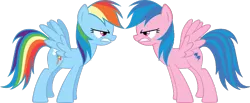 Size: 1000x410 | Tagged: angry, derpibooru import, face to face, firefly, g1, g1 to g4, generation leap, rainbow dash, safe, simple background, transparent background, vector