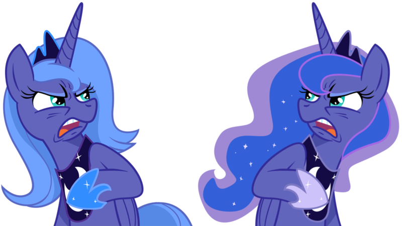 Size: 1046x589 | Tagged: artist:equestria-prevails, derpibooru import, duality, ew gay, exploitable, princess luna, s1 luna, safe, self ponidox, simple background, the fun has been doubled, transparent background