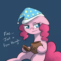 Size: 500x500 | Tagged: artist:maplesunrise, ask, ask snuggle pie, colored pupils, cookie jar, derpibooru import, floppy ears, hat, nightcap, pinkie pie, safe, solo, tumblr