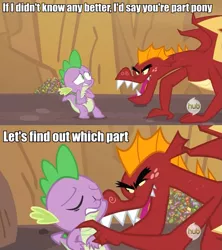 Size: 843x949 | Tagged: caption, derpibooru import, dragon, dragon quest, edit, edited screencap, garble, gay, image macro, innuendo, male, out of context, personal space invasion, safe, screencap, shipping, sparble, spike, text, yaranaika