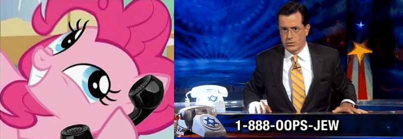 Size: 866x300 | Tagged: 1-888-oops-jew, atone phone, derpibooru import, exploitable meme, meme, phone meme, pinkie pie, safe, stephen colbert