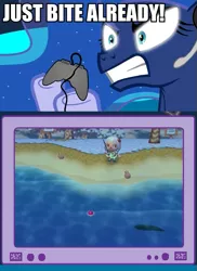 Size: 561x769 | Tagged: safe, derpibooru import, princess luna, pony, gamer luna, animal crossing, exploitable meme, fishing, gamer meme, meme, obligatory pony, tv meme