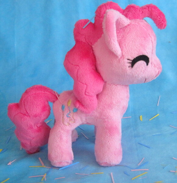 Size: 1043x1078 | Tagged: safe, artist:follylolly, derpibooru import, pinkie pie, pony, confetti, happy, irl, photo, plushie, solo