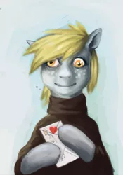 Size: 800x1145 | Tagged: safe, artist:heretic14, derpibooru import, derpy hooves, pegasus, pony, clothes, female, letter, mare, nightmare fuel, sweater, uncanny valley