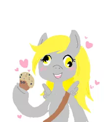 Size: 264x310 | Tagged: safe, derpibooru import, derpy hooves, pegasus, pony, female, happy, heart, mare, muffin, that pony sure does love muffins