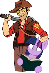 Size: 5165x7680 | Tagged: absurd resolution, artist:joey darkmeat, artist:tim015, book, derpibooru import, human, safe, sniper, team fortress 2, twilight sparkle