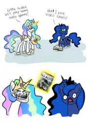 Size: 874x1202 | Tagged: artist:munadrake, comic, derpibooru import, gamer luna, princess celestia, princess luna, safe, trollestia