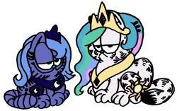 Size: 729x459 | Tagged: artist:sephiroth7734, cat, derpibooru import, garfield, nermal, princess celestia, princess luna, safe