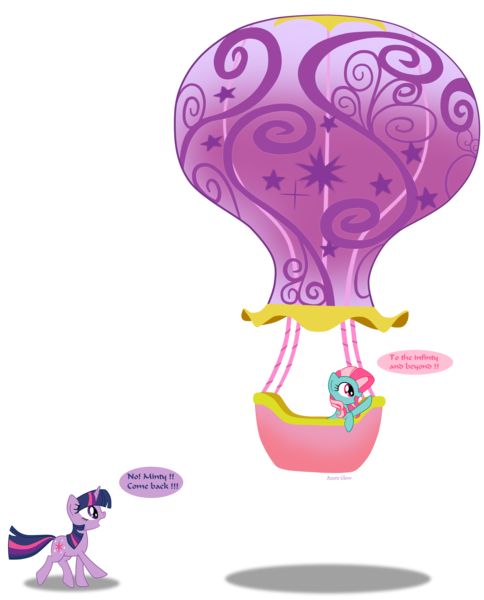Size: 2176x2700 | Tagged: artist:mlpazureglow, balloon, derpibooru import, g3, g3 to g4, generation leap, high res, hot air balloon, minty, oh minty minty minty, safe, this will not end well, twilight sparkle, twinkling balloon