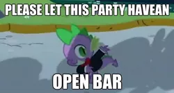 Size: 624x334 | Tagged: caption, clothes, derpibooru import, dialogue, dragon, edit, edited screencap, grand galloping gala, image macro, male, peeking, safe, screencap, solo, spike, the best night ever