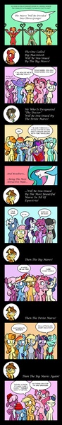 Size: 803x5478 | Tagged: suggestive, artist:toonbat, derpibooru import, applejack, berry punch, berryshine, big macintosh, bon bon, braeburn, carrot top, cheerilee, derpy hooves, doctor whooves, fluttershy, golden harvest, lyra heartstrings, octavia melody, pinkie pie, pokey pierce, princess celestia, rainbow dash, rarity, sweetie drops, time turner, trixie, twilight sparkle, earth pony, pegasus, pony, unicorn, applejack's hat, armpits, bon bon is not amused, bondage, book, bra, bra on pony, braeburn gets all the mares, clopfic, clothes, comic, cowboy hat, death by snu snu, devo, energy dome, female, futurama, glowing horn, great and powerful, hat, horn, implied applecest, implied gay, implied incest, implied sex, implied shipping, levitation, magic, magic aura, male, mane six, mare, no pupils, nothing can stop the smooze, parody, pinkie being pinkie, pun, scene parody, snu-snu, stallion, stallion in distress, telekinesis, this will end in snu snu, this will end in snu snu and/or death, tongue out, trixie's hat, twilight being twilight, unsexy bondage, y'all