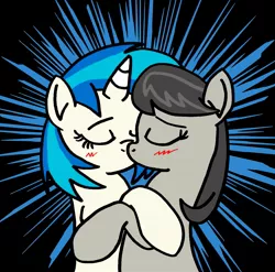 Size: 1495x1476 | Tagged: safe, artist:dragonblood6400, derpibooru import, octavia melody, vinyl scratch, female, kissing, lesbian, scratchtavia, shipping