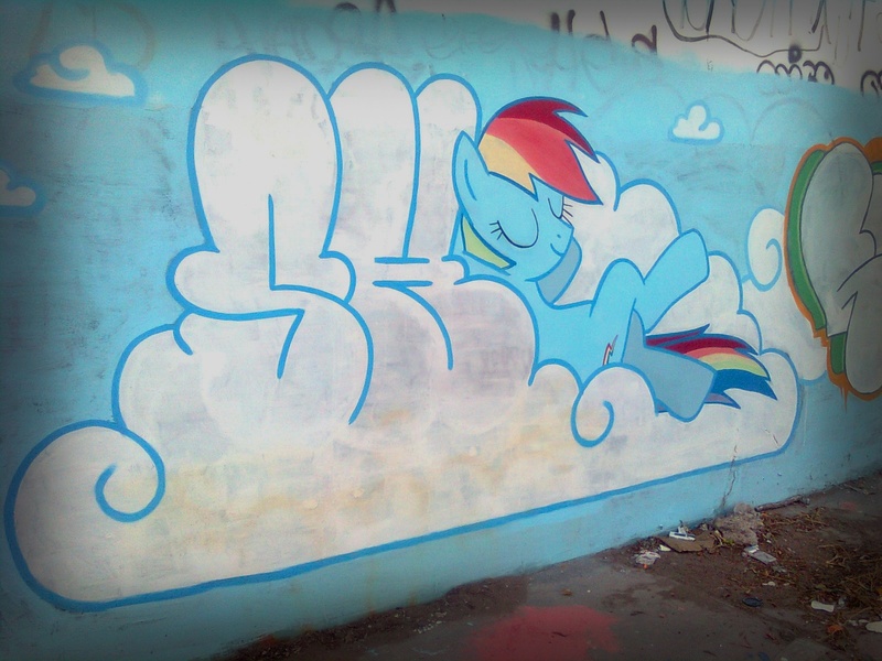 Size: 1600x1200 | Tagged: safe, artist:shinodage, derpibooru import, rainbow dash, graffiti, photo