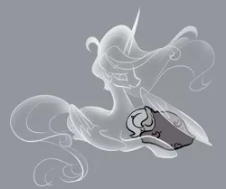 Size: 817x684 | Tagged: safe, artist:egophiliac, derpibooru import, princess celestia, princess luna, ghost, pony, moonstuck, blanket, grayscale, monochrome, see-through, sleeping, spirit, spiritlestia, wing blanket, woona