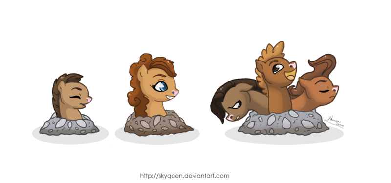 Size: 1280x600 | Tagged: safe, artist:almairis, derpibooru import, ponified, diglett, dugtrio, earth pony, pony, colt, evolution chart, family, female, foal, male, mare, multiple heads, pokémon, ponymon, simple background, stallion, three heads, transparent background, trio