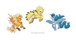 Size: 1280x687 | Tagged: articuno, artist:almairis, crossover, derpibooru import, ethereal mane, fiery wings, legendary pokémon, mane of fire, moltres, pokémon, ponymon, safe, simple background, spread wings, transparent background, trio, wings, zapdos