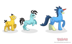 Size: 1280x796 | Tagged: safe, artist:almairis, derpibooru import, golduck, psyduck, unicorn, colored horn, colt, crossover, evolution chart, family, female, foal, male, mare, pokémon, ponymon, shiny, shiny pokémon, simple background, stallion, transparent background