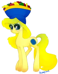 Size: 1873x2389 | Tagged: artist:newvagabond, banana, chiquita, derpibooru import, fruit, hat, oc, oc:chiquita, ponified, safe, simple background, transparent background, unofficial characters only