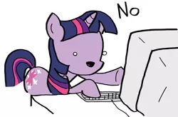 Size: 1306x856 | Tagged: computer, :d, derpibooru import, no, pointing, reaction image, safe, solo, twilight sparkle