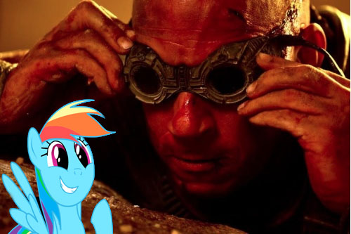 Size: 500x333 | Tagged: safe, derpibooru import, rainbow dash, pony, oh my gosh, ohmygosh, photo, riddick, the chronicles of riddick