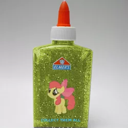 Size: 500x500 | Tagged: source needed, safe, derpibooru import, apple bloom, pony, female, filly, glue, glue bottle, implied death, irl, photo