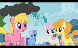 Size: 1024x640 | Tagged: carrot top, cherry berry, derpibooru import, dragonshy, golden harvest, minuette, safe, screencap, spring melody, sprinkle medley, strippers, twinkleshine, youtube caption