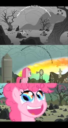 Size: 617x1151 | Tagged: blank flank, comic, derpibooru import, edit, edited screencap, eye reflection, filly, filly pinkie pie, happy, pinkamena diane pie, pinkie pie, rainbow, reflection, rock farm, safe, screencap, screencap comic, smiling, solo, sonic rainboom, the cutie mark chronicles