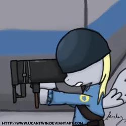 Size: 600x600 | Tagged: safe, artist:ucantw1n, derpibooru import, derpy hooves, pegasus, pony, female, mare, rocket launcher, soldier, team fortress 2