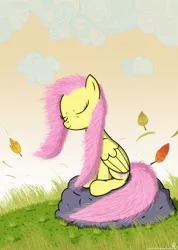 Size: 1369x1920 | Tagged: safe, artist:bcrich40, derpibooru import, fluttershy, leaves, windswept mane