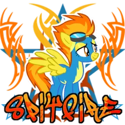 Size: 256x256 | Tagged: artist:thaddeusc, derpibooru import, safe, simple background, solo, spitfire, spray, transparent background