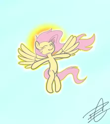 Size: 800x900 | Tagged: angel, artist:palenarrator, derpibooru import, enjoying, eyes closed, fluttershy, fluttershy the angel, flying, request, safe, simple background, smiling, solo, spread wings, sun