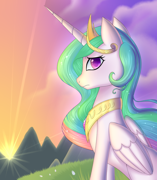 Size: 963x1100 | Tagged: artist:stalkerpony, derpibooru import, frown, princess celestia, safe, solo