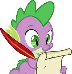 Size: 6000x6196 | Tagged: absurd resolution, artist:bucketofwhales, derpibooru import, dragon, male, quill, safe, scroll, simple background, smiling, spike, transparent background, writing