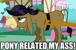 Size: 565x368 | Tagged: a friend in deed, cranky doodle donkey, derpibooru import, donkey, edit, edited screencap, image macro, pun, reaction image, safe, screencap, vulgar