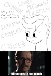 Size: 641x949 | Tagged: artist:coolstorybrony, derpibooru import, disembodied thoughts, image macro, please don't take this the wrong way, read description, sad, safe, scootaleukemia, scootaloo, the dark knight