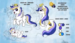 Size: 1280x743 | Tagged: safe, artist:black-namer, derpibooru import, oc, oc:prince eos, unofficial characters only, alicorn, pony, age progression, alicorn oc, cutie mark, offspring, parent:princess cadance, parent:shining armor, parents:shiningcadance, reference sheet