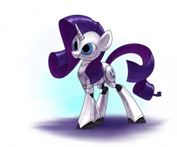 Size: 1226x1014 | Tagged: safe, derpibooru import, rarity, android, pony, robot, robot pony, unicorn, abstract background, cutie mark, female, gynoid, hooves, horn, mare, raribot, solo