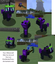 Size: 1055x1216 | Tagged: artist:jovey4, derpibooru import, fanfic:past sins, filly, game screencap, minecraft, oc, oc:nyx, pickaxe, safe, skin, unofficial characters only