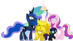 Size: 900x516 | Tagged: safe, derpibooru import, princess cadance, princess celestia, princess luna, oc, oc:nyx, oc:ticket, alicorn, pony, fanfic:past sins, princess molestia, alicorn oc, decadence, lunaughty, rapeface, simple background, transparent background