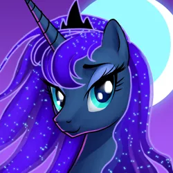 Size: 800x800 | Tagged: safe, artist:pinkuh, derpibooru import, princess luna, alicorn, pony, beautiful, bust, female, looking at you, mare, portrait, solo