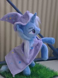 Size: 1840x2464 | Tagged: safe, artist:epicrainbowcrafts, derpibooru import, trixie, pony, unicorn, cape, clothes, female, hat, irl, mare, photo, plushie, posable, solo, trixie's cape, trixie's hat