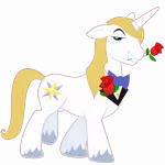 Size: 10800x10800 | Tagged: absurd resolution, artist:peachspices, bedroom eyes, derpibooru import, flower, flower in mouth, lidded eyes, mouth hold, prince blueblood, rose, rose in mouth, safe, simple background, solo, transparent background, unshorn fetlocks, vector