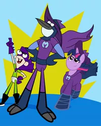 Size: 1680x2104 | Tagged: safe, artist:cartuneslover16, derpibooru import, mare do well, twilight sparkle, unicorn, crossover, fanboy and chum chum, heresy, mordecai, nexus of saltiness, purple, regular show, unicorn twilight