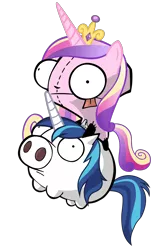 Size: 2600x4006 | Tagged: artist:mrbarthalamul, crossover, derpibooru import, gir, invader zim, parody, princess cadance, safe, shining armor, simple background, transparent background