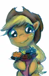 Size: 1000x1539 | Tagged: applejack, artist:buttercupsaiyan, dead source, derpibooru import, flower, fourth wall, safe, valentine